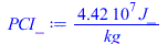 Typesetting:-mprintslash([PCI_ := `+`(`/`(`*`(44205294.12, `*`(J_)), `*`(kg_)))], [`+`(`/`(`*`(44205294.12, `*`(J_)), `*`(kg_)))])