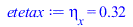Typesetting:-mprintslash([etetax := eta[x] = .3243755020], [eta[x] = .3243755020])