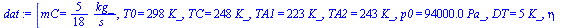 [mC = `+`(`/`(`*`(`/`(5, 18), `*`(kg_)), `*`(s_))), T0 = `+`(`*`(298, `*`(K_))), TC = `+`(`*`(248, `*`(K_))), TA1 = `+`(`*`(223, `*`(K_))), TA2 = `+`(`*`(243, `*`(K_))), p0 = `+`(`*`(0.94e5, `*`(Pa_))...
