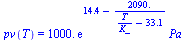 pv(T) = `+`(`*`(0.1e4, `*`(exp(`+`(14.4, `-`(`/`(`*`(0.209e4), `*`(`+`(`/`(`*`(T), `*`(K_)), `-`(33.1))))))), `*`(Pa_))))